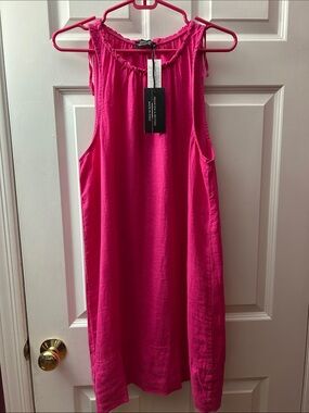 NWT Francesca Bettini Made in Italy Fuchsia 100% Linen Tank Dress M